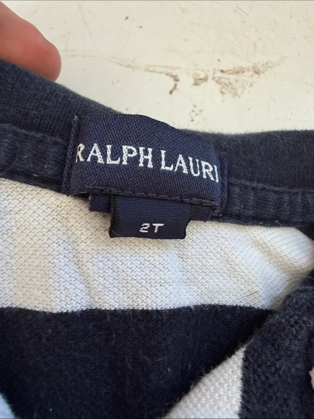 Ralph Lauren Navy and White Striped Polo with Red Pony